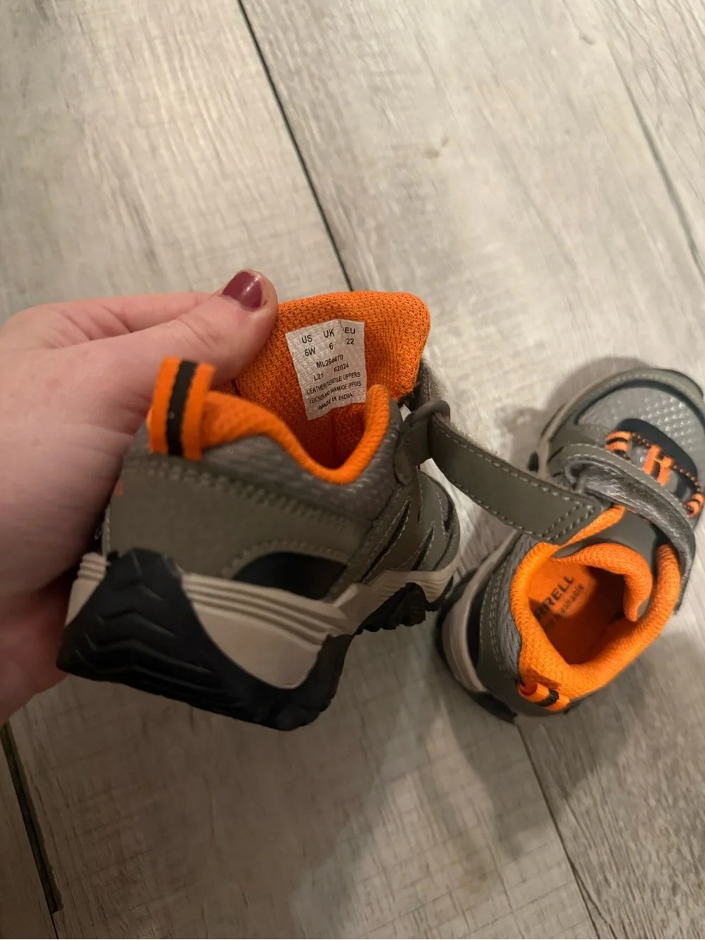 Baby boy Merrell Grey/Orange Hiking Shoes NWOT